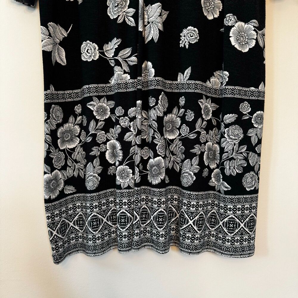 J. Jill Women's Black and White Floral 3/4 Sleeve Knee Length Dress Size Medium - Picture 4 of 6
